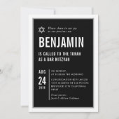 Invitation BAR MITZVAH simple typographie moderne noir blanc (Devant)