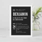 Invitation BAR MITZVAH simple typographie moderne noir blanc (Debout devant)
