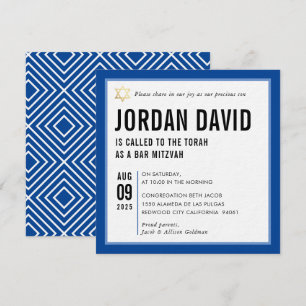Invitation BAR MITZVAH simple typographie moderne royal bleu