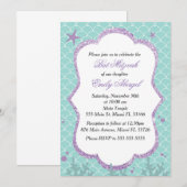 Invitation Bar Mitzvah Sous La Mer Violet Bleu Tur (Devant / Derrière)