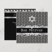 Invitation Bar Mitzvah Star Black Silver Metal garçon mâle (Devant / Derrière)