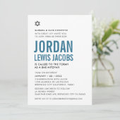 Invitation BAR MITZVAH star boy moderne simple denim bleu (Debout devant)
