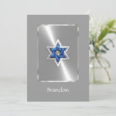 Invitation Bar Mitzvah Star de David Blue & Silver (Debout devant)