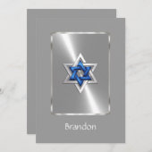 Invitation Bar Mitzvah Star de David Blue & Silver (Devant / Derrière)