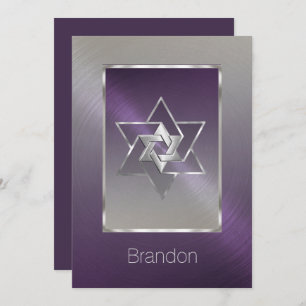 Invitation Bar Mitzvah Star de David Plum Argent