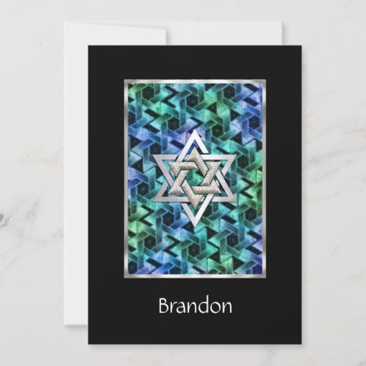 Invitation Bar Mitzvah Star of David Blue & Green (Devant)