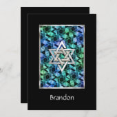 Invitation Bar Mitzvah Star of David Blue & Green (Devant / Derrière)