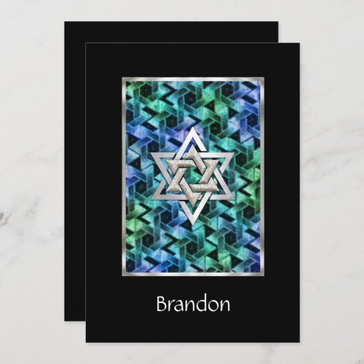 Invitation Bar Mitzvah Star of David Blue & Green (Devant / Derrière)