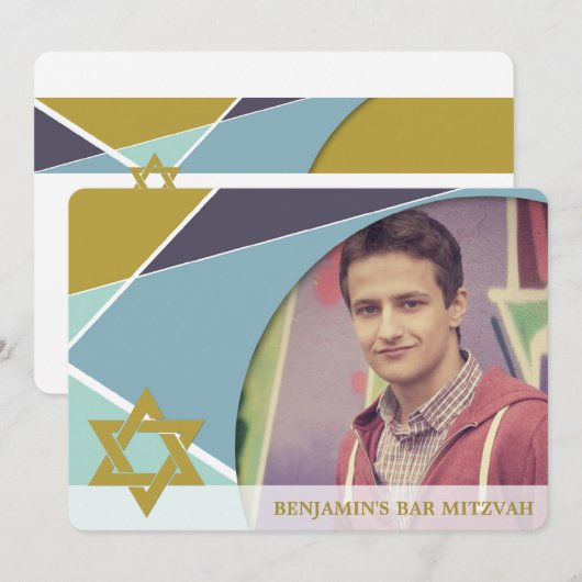 Invitation Bar Mitzvah Star Of David Geometric Photo Invitati (Devant / Derrière)