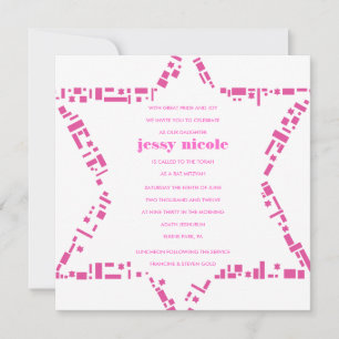 Invitation Bar Mitzvah Stars & Squares Rose
