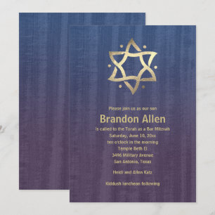 Invitation Bar Mitzvah Stenn Bois Bleu Plum Or Star