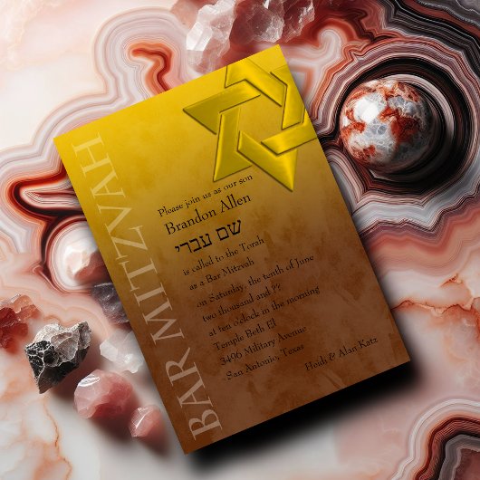 Invitation Bar Mitzvah Stylish Yellow Star of David Ombre