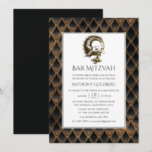 Invitation Bar Mitzvah sur le thème du dragon noir et or