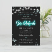 Invitation Bar Mitzvah Thème Néon Turquoise (Debout devant)