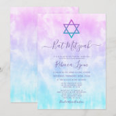 Invitation Bar Mitzvah Tie and Dye Violet Turquoise (Devant / Derrière)