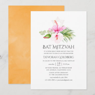 Invitation Bar Mitzvah tropical floral aquarelle