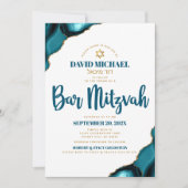 Invitation Bar Mitzvah Turquoise Agate Script Nom Hébreu (Devant)