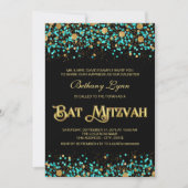 Invitation Bar Mitzvah turquoise et or (Devant)