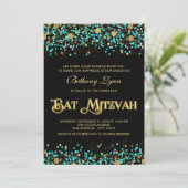 Invitation Bar Mitzvah turquoise et or (Debout devant)