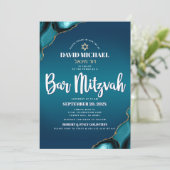 Invitation Bar Mitzvah Turquoise Moderne Ombré Agate Script (Debout devant)