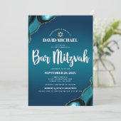 Invitation Bar Mitzvah Turquoise Ombré Agate Écriture Moderne (Debout devant)