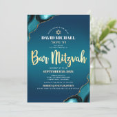 Invitation Bar Mitzvah Turquoise Ombré Agate Or Script Gras (Debout devant)
