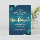 Invitation Bar Mitzvah Turquoise Ombré Or Script Agate (Debout devant)