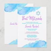 Invitation Bar Mitzvah Turquoise Violet (Devant / Derrière)