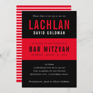 Invitation BAR MITZVAH typographie minimale moderne noir roug