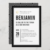 Invitation BAR MITZVAH typographie moderne simple noir blanc (Devant / Derrière)