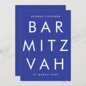 Invitation BAR MITZVAH Ultra moderne bleu blanc QR CODE RSVP (Devant / Derrière)