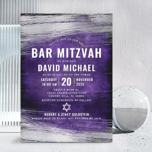 Invitation Bar Mitzvah violet argenté Foil Bold Type moderne