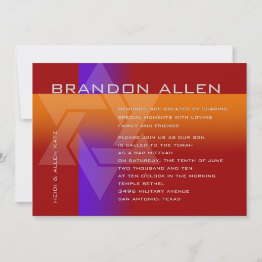 Invitation Bar Mitzvah violet et orange sur n'importe quelle (Devant)