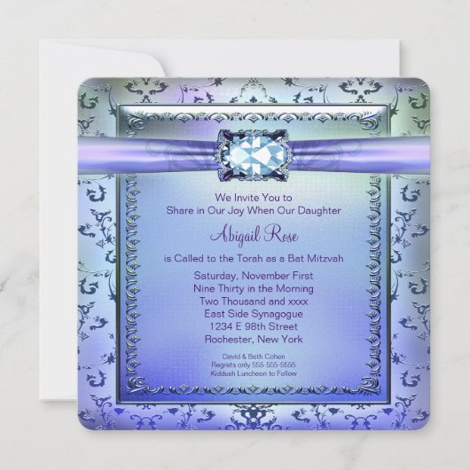 Invitation Bar Mitzvah violet et sarcelle bleu (Devant)