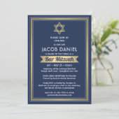 Invitation Bar Mitzvah Virtuel Zoom Navy Bleu Blanc & Or (Debout devant)