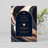 Invitation Bar Mitzvah Vrai Feuille d'Agape Or Ble (Debout devant)