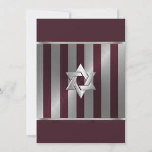 Invitation Bar Mitzvah Wine and Silver Stripe