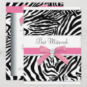 Invitation Bar Mitzvah Zèbre Rose (Devant / Derrière)