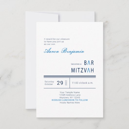 Invitation Bar moderne bleu Mitzvah (Devant)