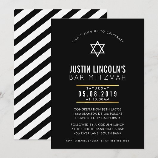 Invitation BAR MODERNE MITZVAH classe cool bold minimaliste n (Devant / Derrière)