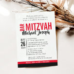 Invitation BAR MODERNE MITZVAH date tendance rouge noir<br><div class="desc">par kat massard > WWW.SIMPLYSWEETPAPERIE.com J'aime le design,  mais je voudrais voir quelques changements - un autre jeu de couleurs,  un autre produit,  ajouter une photo ou adapter pour une occasion différente - pas de souci contactez-moi - je suis heureux de vous aider! - - -</div>