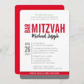 Invitation BAR MODERNE MITZVAH date tendance rouge noir gris (Devant / Derrière)