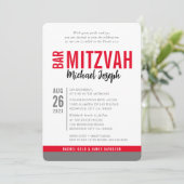 Invitation BAR MODERNE MITZVAH date tendance rouge noir gris (Debout devant)