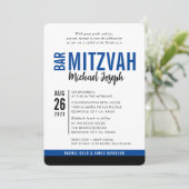 Invitation BAR MODERNE MITZVAH date tendance royal bleu noir (Debout devant)
