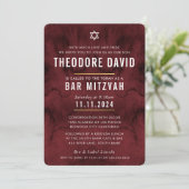 Invitation BAR MODERNE MITZVAH marron rouge motif simple (Debout devant)
