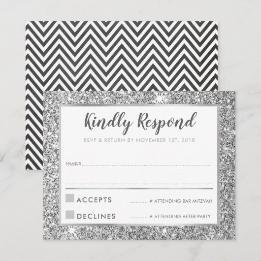 Invitation BAR MODERNE MITZVAH merci cool parties scintillant (Devant / Derrière)