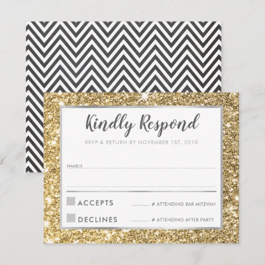 Invitation BAR MODERNE MITZVAH merci parties scintillant d'or (Devant / Derrière)