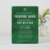 Invitation BAR MODERNE MITZVAH riche motif vert simple (Debout devant)