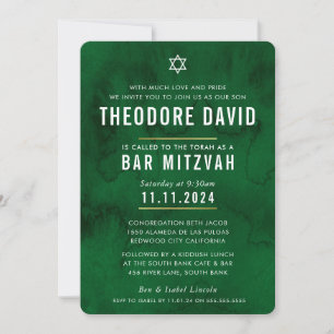 Invitation BAR MODERNE MITZVAH riche motif vert simple