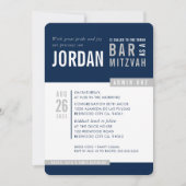Invitation BAR MODERNE MITZVAH tendance bold bloc marine gris (Devant)